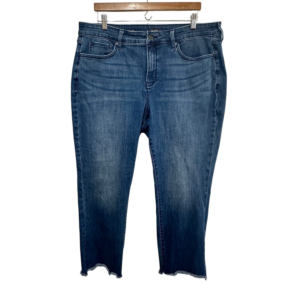 NYDJ Marilyn Straight Jeans Womens 18W Blue Raw Hem Lift Tuck Denim Comfort